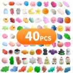40 vnt Kawaii Squishies Mochi Squeeze Žaislas mielas gyvūnas nuo streso kamuoliukas Squishy Fidget Lipnus stresas Juokinga nepažįstamų vaikų dovana