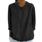 Moteri&scaron;ki mar&scaron;kiniai su sagomis, nėrinių apykaklė, 3/4 rankovėmis, solidžiai laisvai prigludę, patogus rudens kasdienis dėvėjimas XXXL