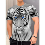 Grafinis &bdquo;Tiger Print&ldquo; vyri&scaron;kas kūrybinis vir&scaron;us, laisvalaikis, trumpomis rankovėmis trumpomis rankovėmis, &scaron;iek tiek tamprus mar&scaron;kinėliai, skirti vasarai lauke S