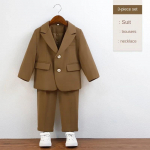 Berniukų kasdienis kostiumas žalias džentelmenas gimtadienio pasirodymas pianinu kostiumai vaikams mokyklinė uniforma &scaron;varkas rinkinys 90cm ruda