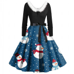 Moteri&scaron;ka vintažinė kalėdinė suknelė su ilgomis rankovėmis, 1950-ųjų namų &scaron;eimininkės vakarėlio i&scaron;leistuvių suknelė M