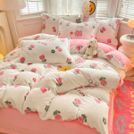 Snaigės vilna Keturių dalių žieminė dvipusė vilna Koralų vilnos antklodės lovatiesė sustorinta flanelinė patalynė 1.2m bed