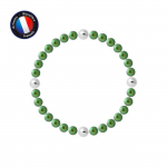 PERLINEA - Bracelet - V&eacute;ritables Perles de Culture d'Eau Douce Rondes 5-6 mm Vert Intense - C&acirc;ble Elastiqu&eacute; - Bijoux Femme