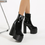 Autumn Ins Style Moteri&scaron;ki itin auk&scaron;takulniai batai 2024 m. Naujas mados užtrauktuko dizainas PU odos vientisos spalvos storas padas Botas Mujer 35 juoda