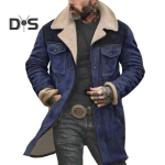 Vyri&scaron;ka striukė didelė pliu&scaron;inis atvartas ilgomis rankovėmis senovinė zom&scaron;inė striukė su ki&scaron;enėmis užsegamas užtrauktuku Vidutinio ilgio motociklininko paltas L tamsiai mėlyna spalva