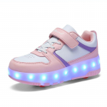 Merginoms/vaikams Velcro greito atsegimo Keturratės Įkraunamos LED žibintuvėlio Batai Chalatas Rato Riedlentės Batai Berniukams Riedantys Batai 29 rožinė/violetinė