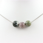 Pierres et Min&eacute;raux. Collier 3 perles Agate Indienne 8 mm. Chaine en acier inoxydable Collier femmes, hommes. Taille personnalisabl