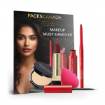 FACESCANADA Makiažo Būtiniausių Rinkinys - Kajalas (0.35G) + Lūpdažis (4.2G) + Kompakti&scaron;kas (9G) + Akių apvadas (3.5ml) + Grožio kempinėlės | 5 vnt. pakuotė