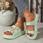 Stilingos dvigubos sagties EVA platforminės &scaron;lepetės moterims, patogios, storapadžiai, neslystantys, atviri vasariniai sandalai 35 žalia
