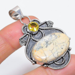 Maligano Jasper, Citrine Handmade 925 Sterling Silver Jewelry Pendant 2.36 i4g83