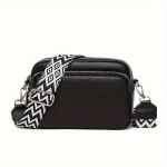Mažas kasdienis moteri&scaron;kas mados rankinukas per petį, vienspalvis crossbody piniginė su reguliuojamu geometriniu dirželiu juoda