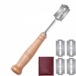 LMETJMA Premium nerūdijančio plieno duonos lame su 5 atsarginėmis geležtėmis I&scaron;lenktas bagetės duonos pjaustytuvas su medine rankena JT172