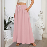 Moteri&scaron;ki laisvai krintantys platėjantys raukiniais apačia A linijos maksi sijonai elastingu juosmeniu eleganti&scaron;ki daugiasluoksniai boho ilgi sijonai XXL &scaron;viesiai rausvos spalvos