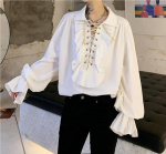 Unisex Retro Long-Sleeve Shirts with Ruffles & Drawstring, Inspired by European & American Trends &ndash; Celebrity Style Palace Shirts. 3X Large balta