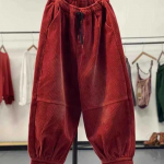 Rudeninės laisvalaikio velvetinės haremo kelnės moteri&scaron;kos auk&scaron;tu juosmeniu Retro laisvos moteri&scaron;kos oversize mamos kelnės. XXXL raudona
