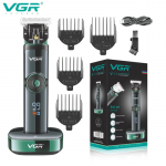 Profesionalus vyri&scaron;kas elektrinis plaukų kirpimo ma&scaron;inėlė su nerūdijančio plieno peiliuku ir ilgu baterijos veikimo laiku, LCD ekranu, įkrovimo baze, didelio galingumo skutimosi ma&scaron;inėle juoda