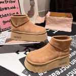 Suede Platform Moteri&scaron;ki Sniego Ankle Boots Dizainerio Trumpas Plu&scaron;as Vidutinio Kulno Batai Naujas Prekės ženklas 2025 Tendencija &Scaron;ilti Jaukūs Žieminiai Botas De Mujer 37 brown