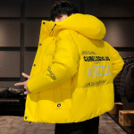 Vyri&scaron;kas Harajuku spalvingas pūkinis paltas žiemos striukė vyri&scaron;ki gatvės drabužiai hip hop parka korėjieti&scaron;ki geltoni juodi drabužiai pūkinės striukės XS geltona