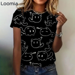 Animacinis grafinis moteri&scaron;kas mar&scaron;kinėlis kasdienis trumpomis rankovėmis moteri&scaron;kas medvilnės imitacijos vir&scaron;us didelio dydžio moteri&scaron;ki drabužiai vasariniai moteri&scaron;ki mar&scaron;kinėliai 3XL