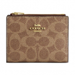 Coach 12 Prekės ženklo logotipas Dvigubai sulankstoma drobės piniginė Unisex piniginė Ruda CW803-IMXHE Tan