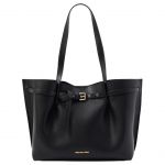 Michael Kors Emilia Prekės ženklo logotipas Auksinė furnitūra Odinė pirkinių rankinė per petį Didelės moteri&scaron;kos rankinės Juoda 30F5GU5T7T-BLACK Basic Set (Bag+Dust Bag)