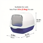 Uždara kačių kraiko dėžė, naminių gyvūnėlių tualetas su dangteliu, lengvai valomas ir apsaugotas nuo purslų, tinka mažoms ir vidutinio dydžio katėms mėlyna