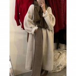 Mink&scaron;tas storesnis moteri&scaron;kas dizaino paltas rudens žiemos ilgas megztas kardiganas moterims atviras ra&scaron;tas eleganti&scaron;kas megztas gaminys One Size abrikosas