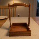 Medinis ne&scaron;iojamas padėklas, vieno auk&scaron;to, su rankenomis, atviru vir&scaron;umi, užkandžių lenta, 23 cm kvadratinis 23CM Square Carrier brown