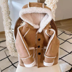 Vaikams Žiemos Retro Suede Storas &Scaron;iltas &Scaron;varkelis Viengubas Mygtukų Vienspalvis Jaukūs Vir&scaron;utiniai Drabužiai 110 brown