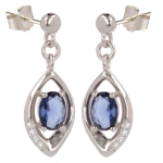 Les Tr&eacute;sors De Lily [Q2943] - Boucles Argent 'Sissi' saphir blanc argent&eacute; (rhodi&eacute;) - 27x9 mm