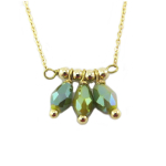 7bis [Q6158] - Collier artisanal 'Boho' vert dor&eacute; - 11x7 mm žalia