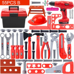 Vaikų įrankių rinkinys Mokomasis žaislas, modeliavimas, taisymo įrankiai, grąžtai, plastikiniai žaidimai, inžineriniai galvosūkių žaislai 55PCS B black