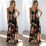 Vasarinė suknelė Gėlėta Vestidos Mujeres Sexy Maxi Suknelė Ilgos Plisuotos Suknelės Be nugaros chalatas Moteri&scaron;ka chalatas Ilga vakarinė suknelė S juoda