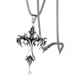 Gothic Flame Cross kaklo pakabukas, vyri&scaron;kas 50 cm nerūdijančio plieno grandinės kaklelis, panki&scaron;kas dovana sidabras