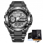 &bdquo;LIGE Fashion&ldquo; vyri&scaron;kas skaitmeninis laikrodis 50 m vandeniui atsparus LED kvarcinis laikrodis, sportinis laikrodis juoda