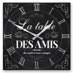 Les Tr&eacute;sors De Lily [A2860] - Horloge Murale bois 'La Table des Amis' noir - 28x28 cm juoda