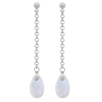Les Tr&eacute;sors De Lily [R5940] - Boucles d'oreilles acier artisanales 'Mineralia' pierre de lune argent&eacute; - 55x9 mm