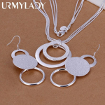 URMYLADY 925 sidabrinės vestuvės kalėdinė dovana retro dvigubas matinis geometrinis pakabukas vėrinys Drop Earrings madingų papuo&scaron;alų rinkiniai 45cm