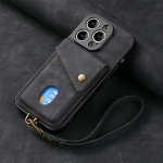 Kortelės lizdo laikiklio piniginės dėklas, skirtas Samsung S23 S22 Ultra S21 S20 Fe A14 A34 A54 A13 A23 A33 A53 A32 A52 / iPhone 14 13 Atverčiamas odinis dangtelis su rankiniu dirželiu iphone 12promax juoda