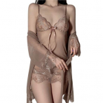 Moterų pižamos rinkinys giliai V kakleliu namų rūbai žemomis rankovėmis Moterų pižamos diržų rinkinys miegui S kava