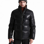 Vyri&scaron;kas juodas avikailio odinis &scaron;varkas, Vėjo nepraleidžiantis Biker, Pūstas odinis, Su pamu&scaron;alu striukė, Žieminis odinis, PUFFER dygsniuota striukė, Metinių dovanos vyrams XS juoda