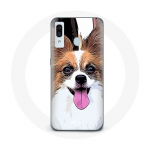 Coque pour Samsung Galaxy A20e &Eacute;pagneul nain continental papillon Chiot Blanc et marron