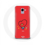 Coque pour Samsung Galaxy J6 2018 BTS Bangtan Gar&ccedil;ons BT21 TATA V Fond Rouge
