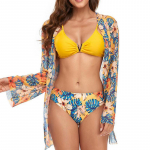 Gėlėtas žemo juosmens bikinio komplektas Cover Up maudymosi kostiumėlis moterims Push Up ilgomis rankovėmis trijų dalių maudymosi kostiumėlis S