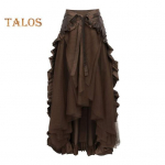 Moteri&scaron;kas Helovino sijonas Cosplay Netaisyklingas raukinis apvadas, suvarstomas auk&scaron;tu juosmeniu, tinklinis kratinys &bdquo;Steampunk&ldquo; Viktorijos laikų pasirodymas Vaidmenų žaidimas Fotografija &Scaron;okiai XL ruda