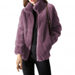 Lady Winter Coat Stand apykaklė kaklo apsauga Dvipusė stora pliu&scaron;inė vienspalvė ilga L violetinė