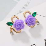 1 pora Madingi moteri&scaron;ki auskarai Blizgūs Lucky Party Rose Auskarai Dvejopo naudojimo gėlė 1 pair violetinė