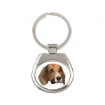 Beagle - geometric keychain with a photo and the inscription Art-Dog balta