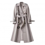 Rudens žiema moteri&scaron;kas paltas, apverčiamas, vientisos spalvos apykaklė, dvieilis su diržu, vidutinio ilgio Laisvas terminis ilgomis rankovėmis pasimatymai į darbą ir atgal 3XL abrikosas