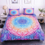 Mandala Antklodės užvalkalų rinkinys Karali&scaron;ko dydžio Lotoso gėlė Mėlyna Violetinė Rožinė Patalynės komplektas Bohemi&scaron;kas Mandala stilius Mink&scaron;tas poliesterio antklodės užvalkalas 200x200cm 3pcs